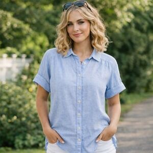 Baird McNutt for J. Crew 100% Irish Linen Relaxed Fit Gathered Yoke Coastal XS